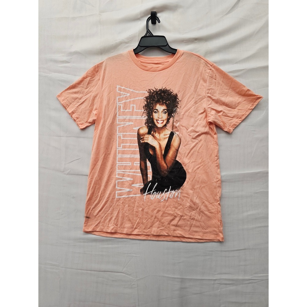 Whitney Houston Womens Graphic T-Shirt Pink Cotton Blend Casual Size Medium